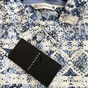 NEW 7 Diamonds Geometric Performance Golf Polo XL Tropical 4-Way Stretch